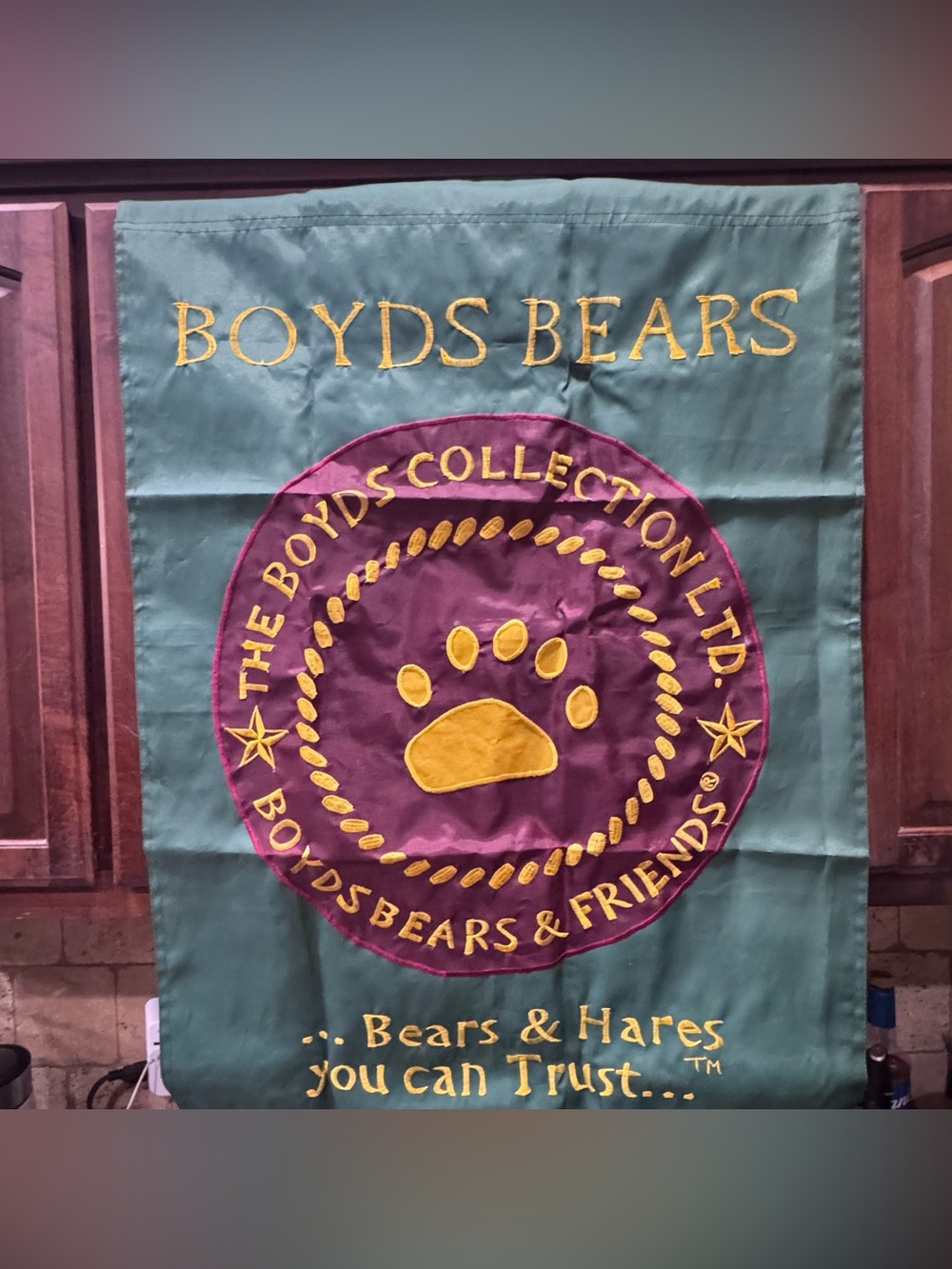 Vintage-Boyds Bears Green Banner with Purple and Gold Emblem